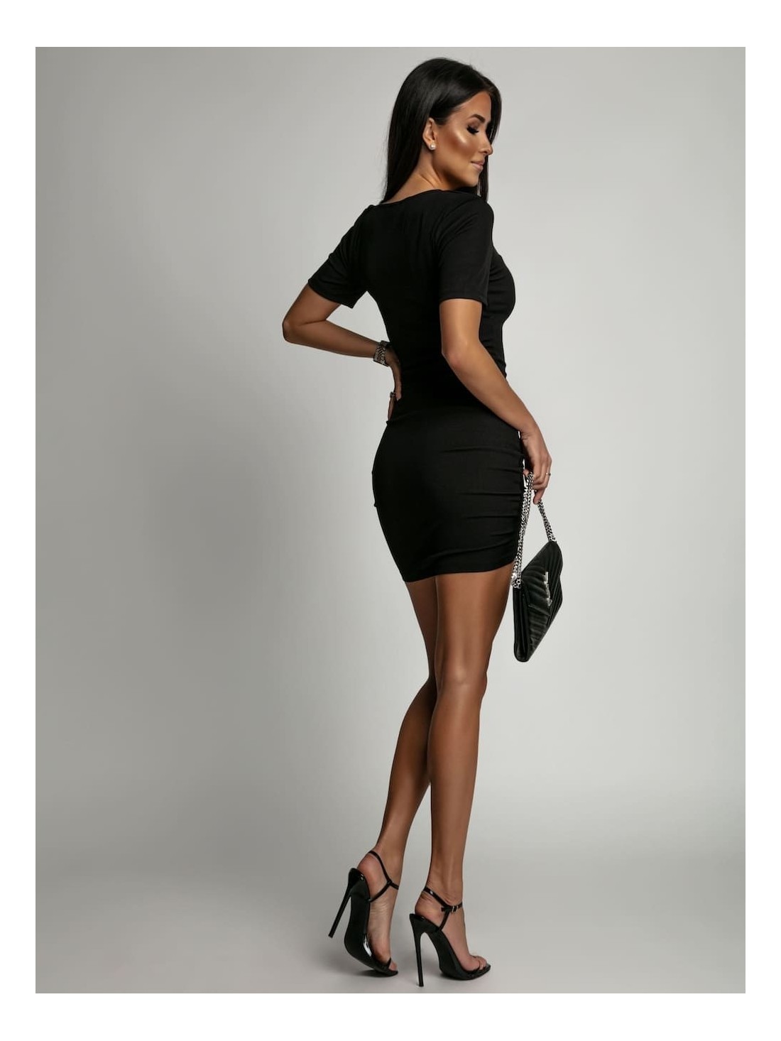 Fitted dress with ruffles, black FG602 - Online store - Boutique